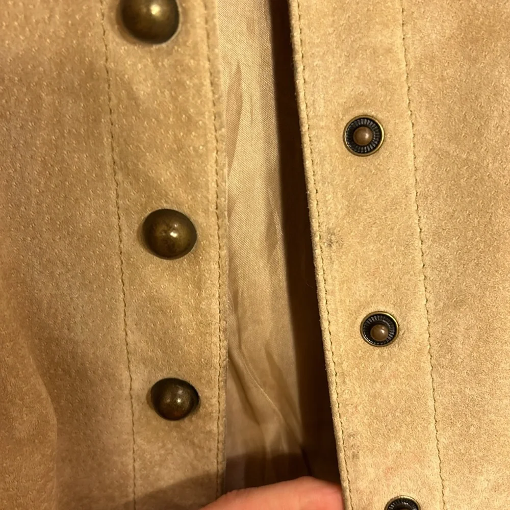 Vintage suede button down long sleeve leather beige tan jacket Aria - Picture 8 of 10